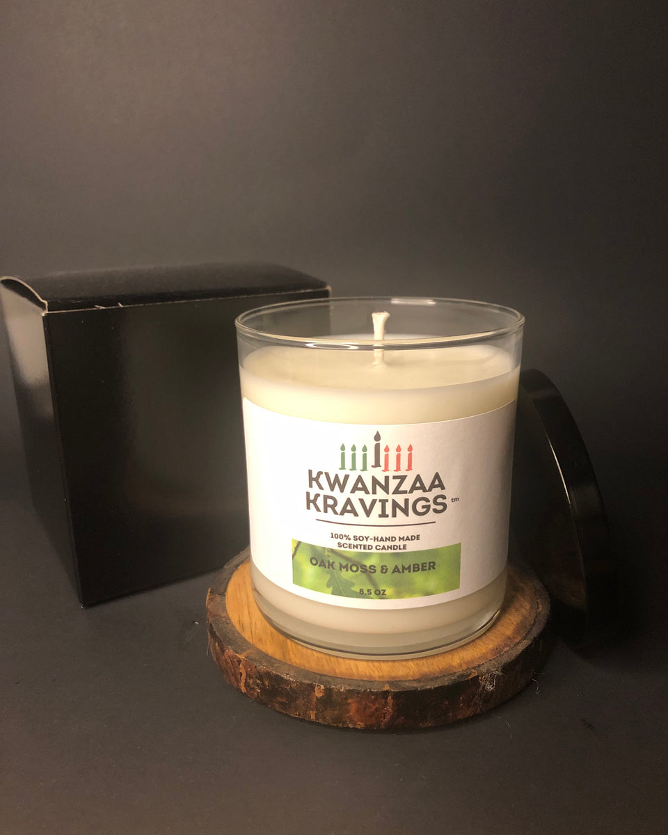 Kwanzaa Kravings™ Oak Moss & Amber Scented Soy 8.5oz. Candle